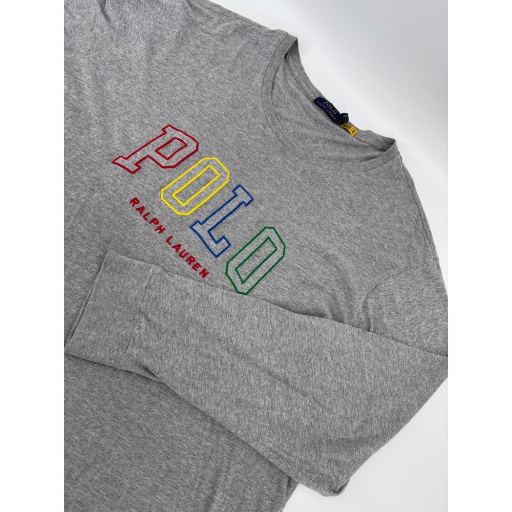 Polo Ralph Lauren Mens 2XB Gray Long Sleeve Embroidered Multi Color Logo T-Shirt